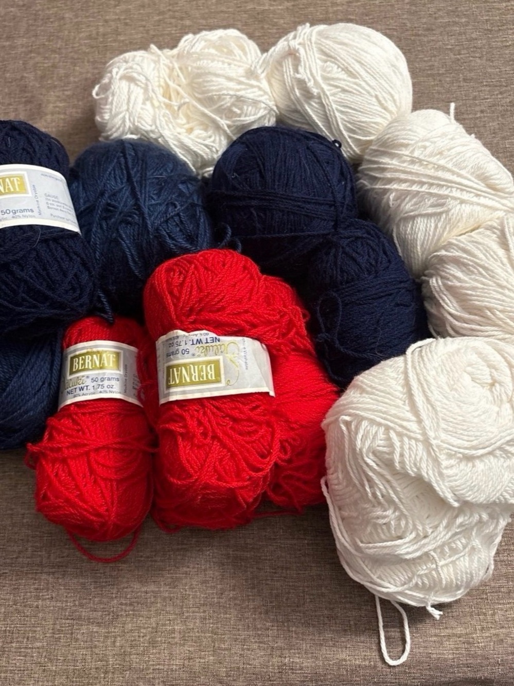 Bernat Red, Navy & White Yarn Pack - Versatile Crafting Bundle